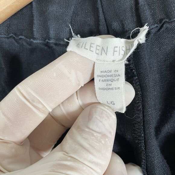 Eileen Fisher Organic Linen Shorts Size Large Black Beach Mom Summer Drawstrings - Picture 2 of 5